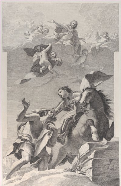 Saint Martin, on horseback, giving his cloak to a beggar, 1760-1800 by Giuliano Traballesi