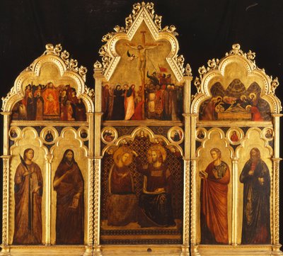An Altarpiece in three Sections: Center: The Coronation of the Virgin by Giuliano da Rimini