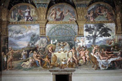 The Noble Banquet Celebrating the Marriage of Cupid and Psyche, South Wall of the Room of Cupid and Psyche, c.1527-31 (Fresco) by Giulio (and workshop) Romano