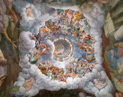 Zeus Surrounded by Other Gods of Olympus Throwing Lightnings Against the Giants and Destructing Them, Chamber of the Giants by Giulio (and workshop) Romano