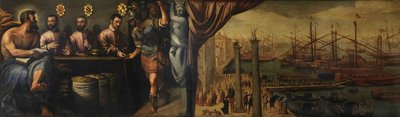 Saint Mark assists three Magistrates in recruiting the militia for the fleet, ca 1586 by Giulio Angolo del Moro