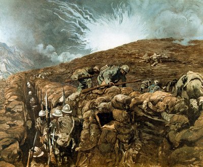 WWI: Trenches Near Gorizia, Italian Campaign Around Isonzo River, September 1917 by Giulio Aristide Sartorio