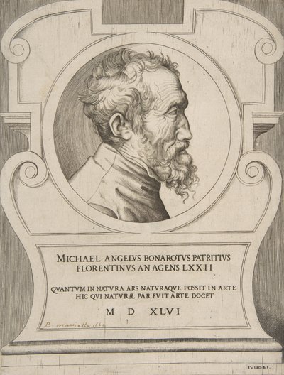 Bust portrait of Michelangelo facing right, set within a cartouche, 1546 by Giulio Bonasone