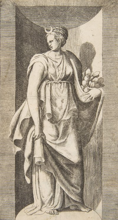 Diana Holding Fruit in Her Left Hand Standing Within a Niche by Giulio Bonasone