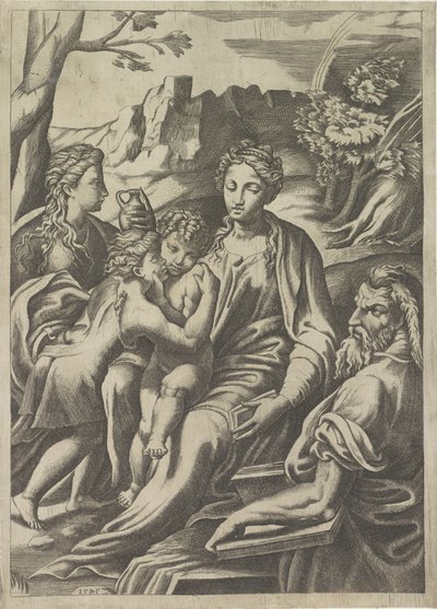 Holy Family with Young John the Baptist and Mary Magdalene by Giulio Bonasone