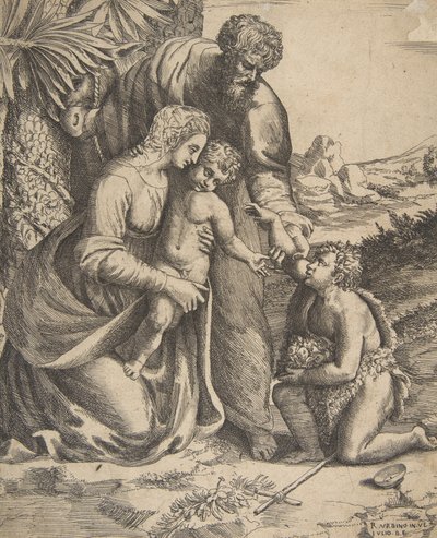 Holy Family with Saint John the Baptist Kneeling at the Right, 1531-76 by Giulio Bonasone