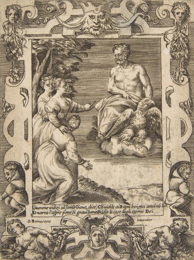 Juno at Left Asks Jupiter to Help the Greeks by Giulio Bonasone