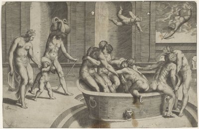 Men and Women in a Large Bathtub by Giulio Bonasone