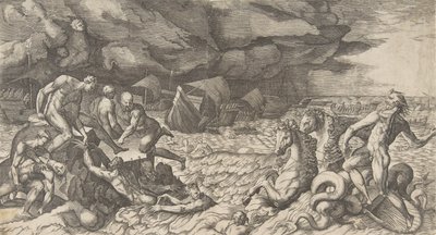 Neptune Calming the Tempest Aeolus Raised Against the Fleet of Aeneas, 1531-76 by Giulio Bonasone