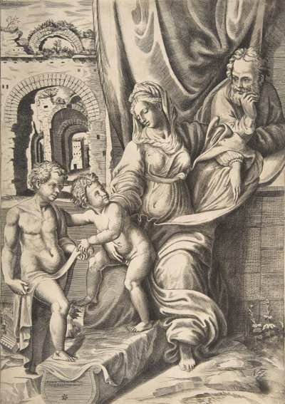 The Holy Family and the infant John the Baptist by Giulio Bonasone