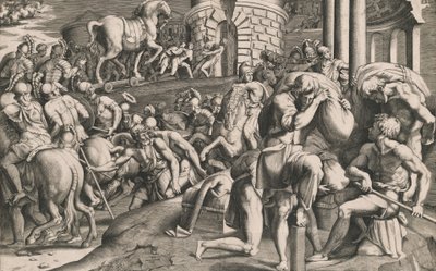 The Trojans Pulling the Wooden Horse into the City by Giulio Bonasone
