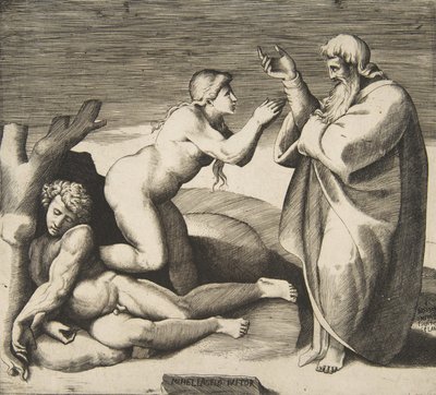 The Creation of Eve Who Emerges from Behind Adam, ca. 1530-70 by Giulio Bonasone