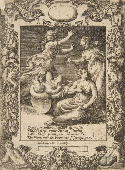 The infant Hercules killing the snakes, set within an elaborate frame, from the 
