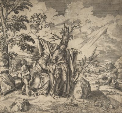 The Rest of the Holy Family on Their Flight to Egypt by Giulio Bonasone