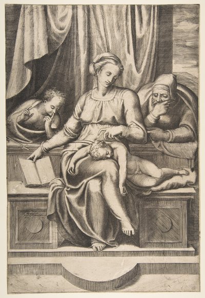 Virgin and Child with Saints Joseph and John the Baptist by Giulio Bonasone