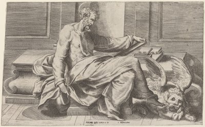 Saint Mark Writing His Gospels by Giulio Bonasone after Perino del Vaga