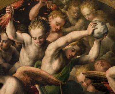North Transept, Altar of St. Michael the Archangel, Archangel Michael Killing the Evil One, Giulio Campi 1566 (Detail) by Giulio Campi