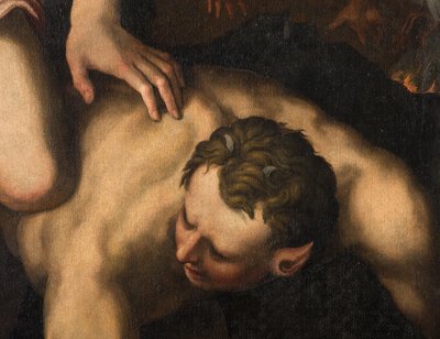 North Transept, Altar of St. Michael the Archangel, Archangel Michael killing the evil one, Giulio Campi 1566 (detail) by Giulio Campi