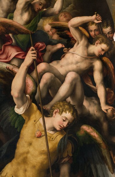 North Transept, Altar of St. Michael the Archangel, Archangel Michael killing the evil one (detail) by Giulio Campi