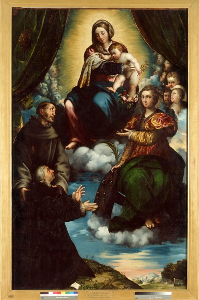 The Madonna and Child, Saint Catherine of Alexandria, Saint Francis and Pietro Martire Stampa by Giulio Campi