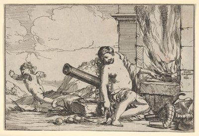 Fire, represented by Venus seated before Vulcan