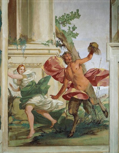 Nymph Corsica chased by Satyr that pulls away her wig by Giulio Carpioni