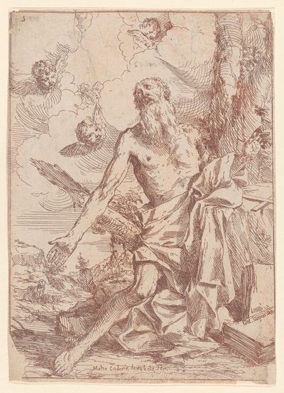 Saint Jerome Kneeling Beside a Tree with His Arms Outstretched by Giulio Carpioni