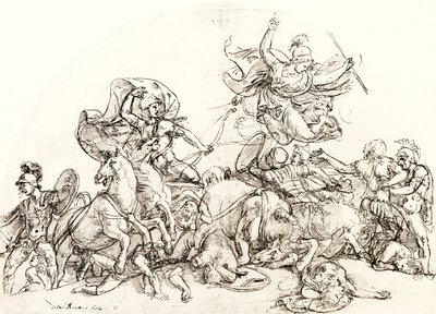 Diomedes, Wounded by Pandarus, is Comforted by Pallas Athene by Giulio Romano