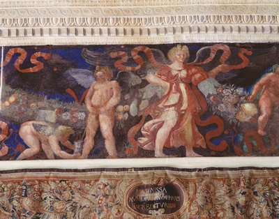 Camera con Fregio di Amorini, Cupid Urinating in a Jug (detail) by Giulio Romano