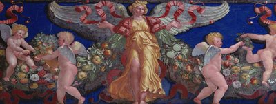Camera con Fregio di Amorini, Angel in a Golden Dress with Spread Wings (detail) by Giulio Romano