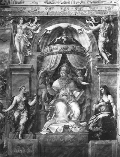 Pope Clement I (1-97) between Moderation and Clemency, Raphael Rooms by Giulio Romano