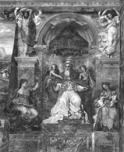 Pope Urban I (d.230) between Justice and Charity, Raphael Rooms by Giulio Romano