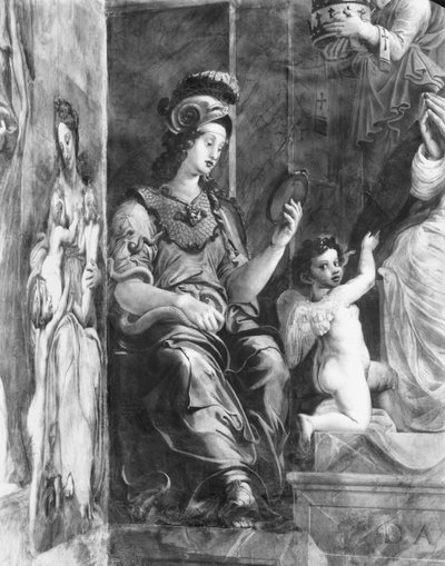 Prudence Seated Next to Pope Damasus I (c.304-384) Raphael Rooms (detail) by Giulio Romano