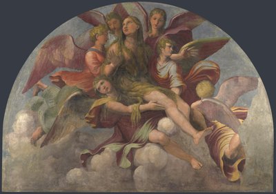 Saint Mary Magdalene borne by Angels by Giulio Romano