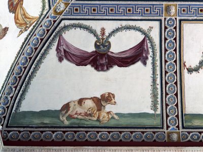 Camera con Fregio di Amorini, Dog and Puppy (detail) by Giulio Romano