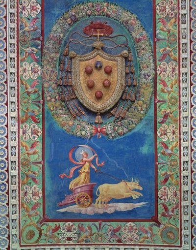 Camera con Fregio di Amorini, Central Ceiling with Medici Coat of Arms and Allegory of Night (detail) by Giulio Romano