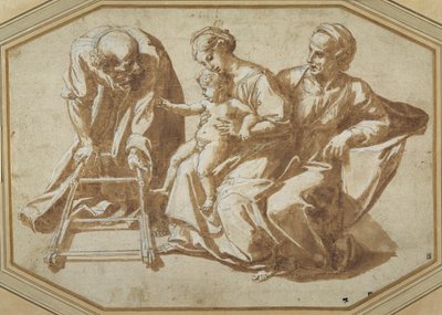 The Holy Family and St Anne with the Christ Child about to be taught to walk by Giulio Romano