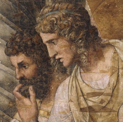 Two Men, Bust Length, Looking Down: a Cartoon for a Tapestry by Giulio Romano
