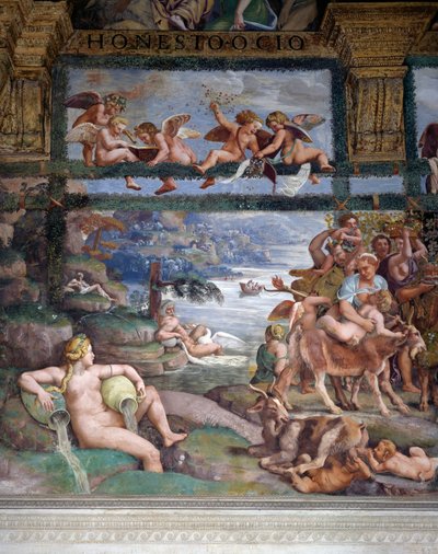 Wedding feast or Banquet of gods, fresco by Giulio Romano, west wall of Chamber of Cupid and Psyche, Palazzo Te, Mantua, Lombardy, Italy by Giulio Romano