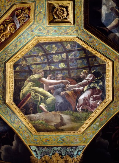Women Gathering Grapes, Ceiling Caisson from the Sala di Amore e Psiche by Giulio Romano