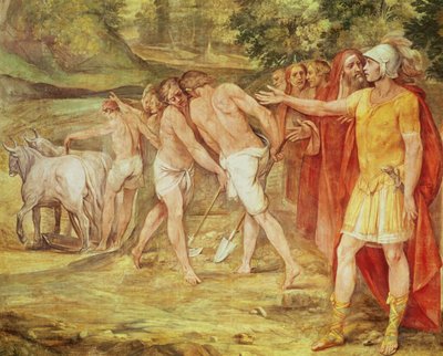 Romulus marking the limits of Rome, from the Sala dei Horatii e Curatii by Giuseppe Cesari