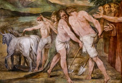 Romulus Plows the Boundary Line Around the Future City of Rome (detail) by Giuseppe Cesari