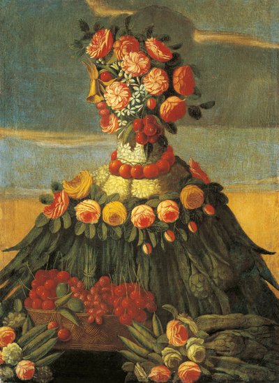 The Spring, basket of cherries with flowers by Giuseppe (follower of) Arcimboldo