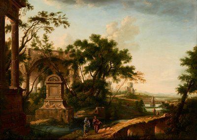 A Classical Landscape with Figures by Ruins by Giuseppe (manner of) Zais