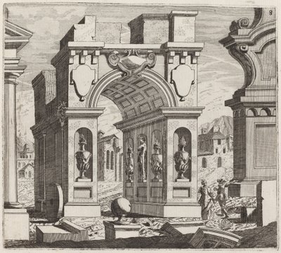 Architectural Fantasy with a Triumphal Arch by Giuseppe Antonio Landi