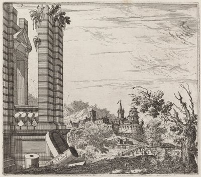 Fantastic River Landscape with Ruins and a Castle by Giuseppe Antonio Landi