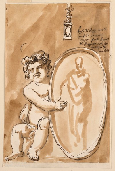 Seated Putto with Medallion by Giuseppe Barberi