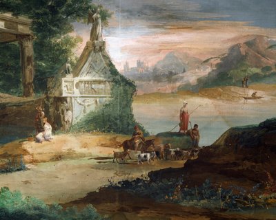 Shepherds in imaginary landscape by Giuseppe Bernardino Bison
