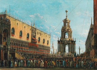 The Giovedì Grasso Festival in front of the Ducal Palace in Venice by Giuseppe Bernardino Bison