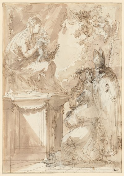 The Virgin and Child Enthroned, Adored by Saints by Giuseppe Bernardino Bison